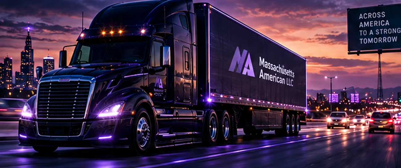 Illustrative commercial delivery transportation at dusk